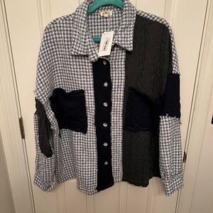 POL Blue and Gray Houndstooth Shirt